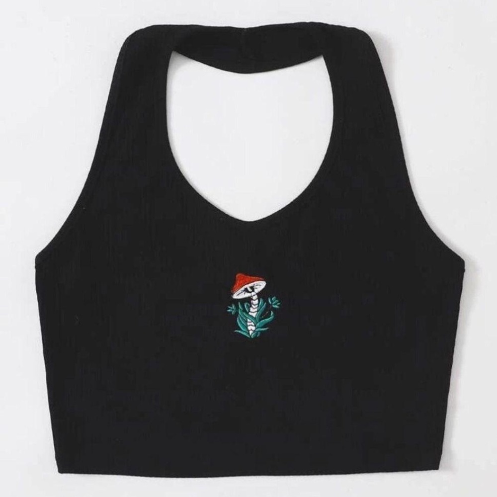 Plus Mushroom Embroidered Halter Top (1XL)